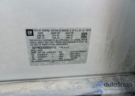 2013 Cadillac Srx Luxury Collection z USA, uszkodzony, nr VIN 3GYFNCE35DS591113